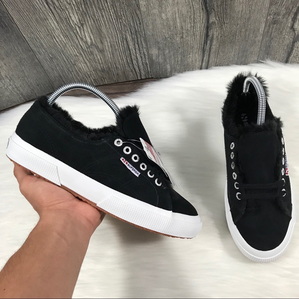 Superga Fur Black Suede Sneakers
